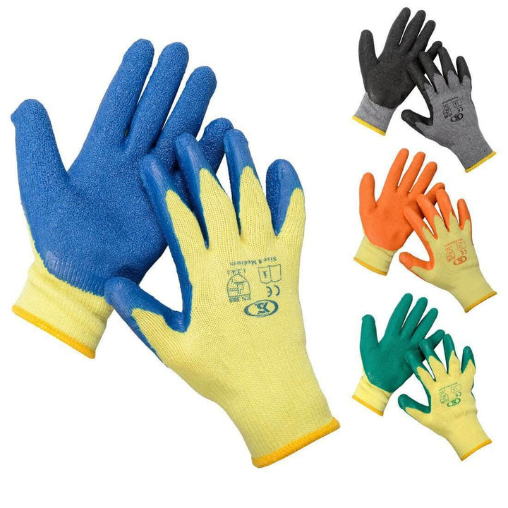 12 Pairs Workwear DIY Builders Gardening Latex Rubber Coated Work Gloves