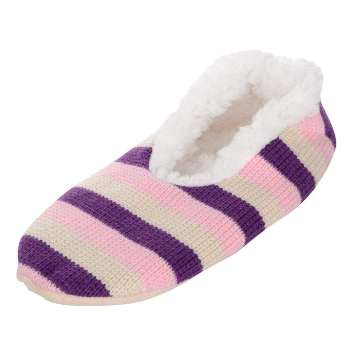 Womens Stripe Knit Ballet Style Slippers With Sherpa Lining Purple & Pink / 3-4