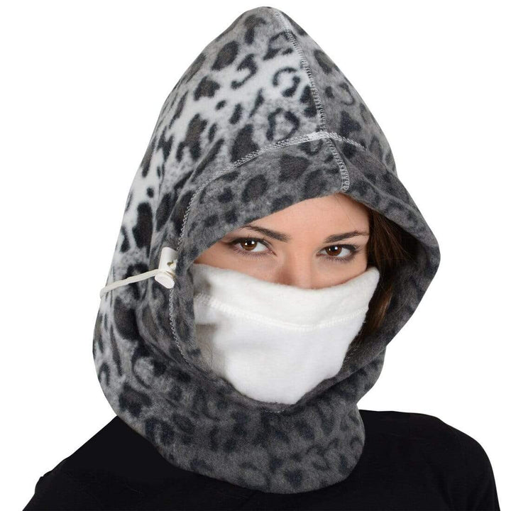 Adults 6 In 1 Reversible Fleecy Polar Hood Assorted Colours Snow Leopard