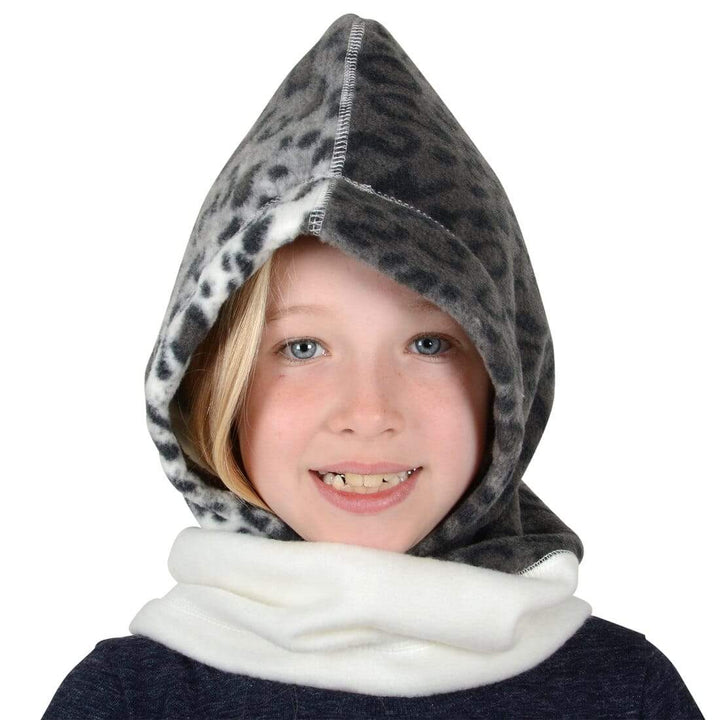 Childrens Winter Polar Fleece Hood Balaclava Neck Warmer Snow Leopard