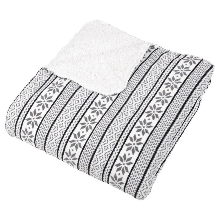 Fairisle Fleece Blanket Soft Sherpa Home Sofa Bed Throw Dark Grey / 130 x 160cm