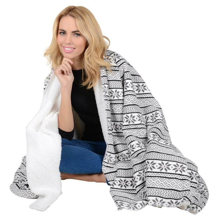 Fairisle Fleece Blanket Soft Sherpa Home Sofa Bed Throw