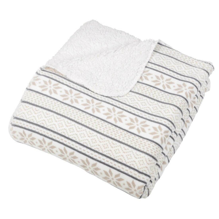 Fairisle Fleece Blanket Soft Sherpa Home Sofa Bed Throw Natural / 130 x 160cm