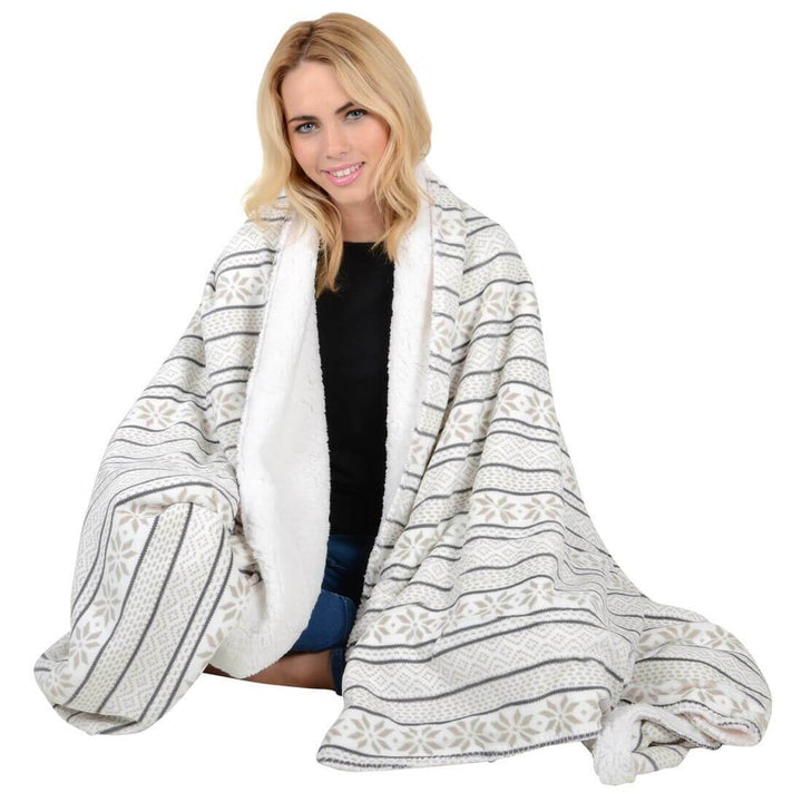 Fairisle Fleece Blanket Soft Sherpa Home Sofa Bed Throw