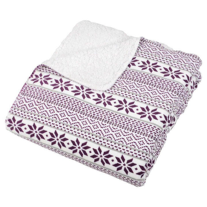 Fairisle Fleece Blanket Soft Sherpa Home Sofa Bed Throw Purple / 130 x 160cm