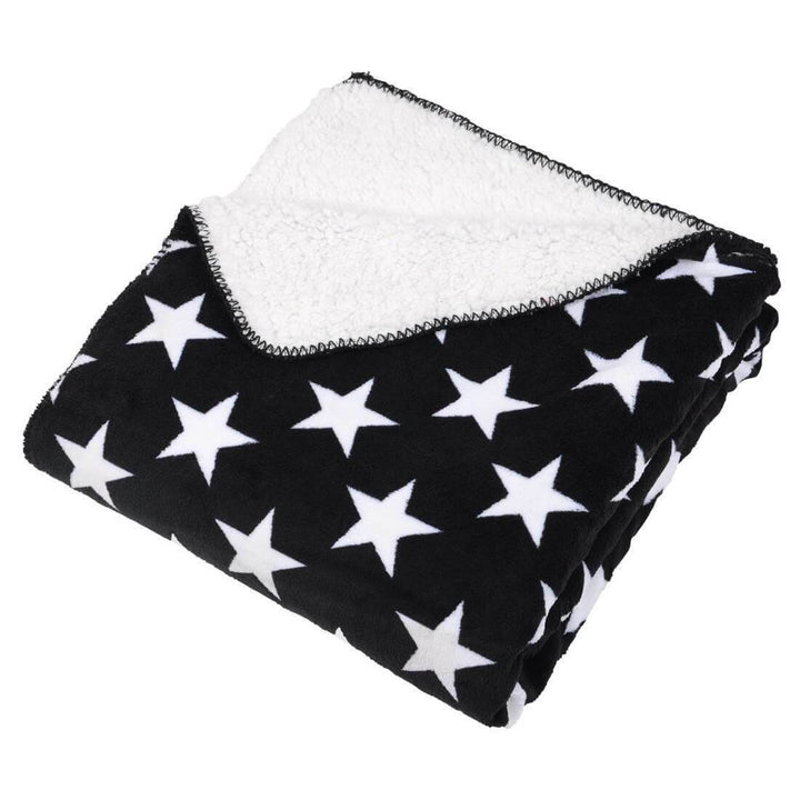 Luxury Double Layer Stars Sherpa Lined Fleece Blanket Sofa Bed Throw Black & White / 150 x 200cm