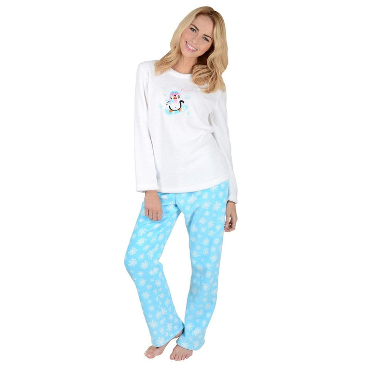 Ladies Chilly Penguin Fleece Long Sleeved Pyjama Set S