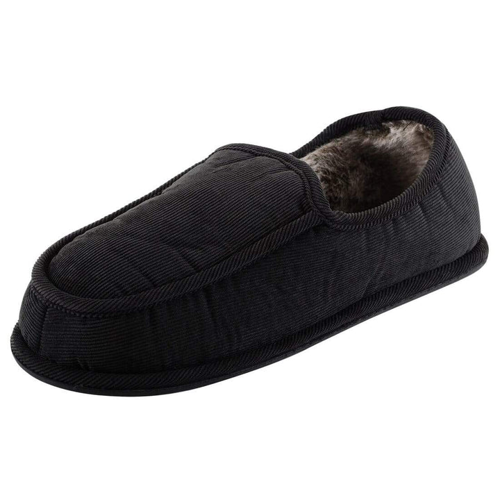 Mens Cord Slippers With Faux Fur Lining and Non-Slip Sole Black / 7