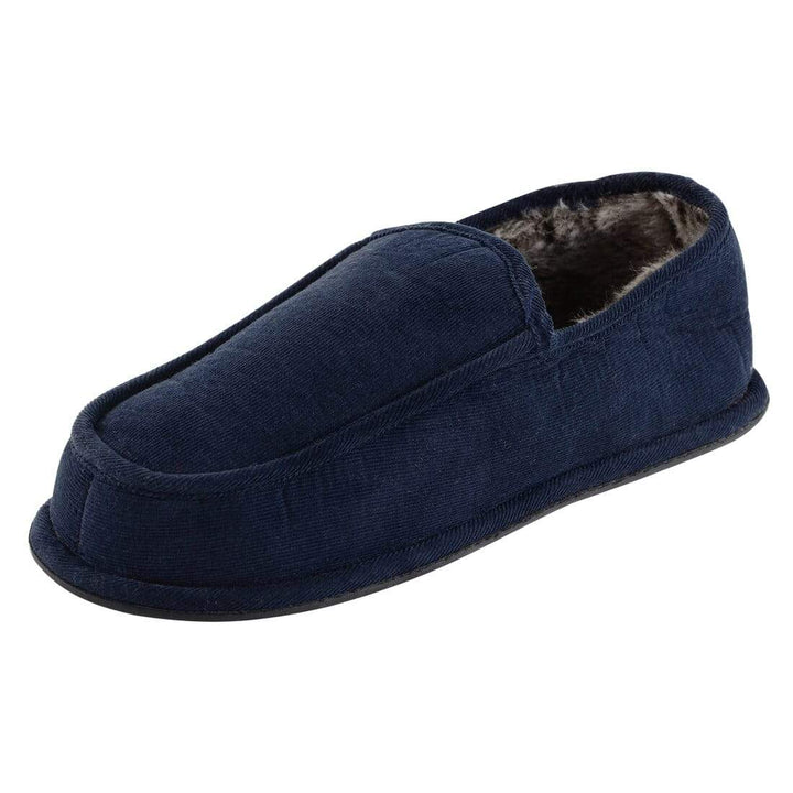 Mens Cord Slippers With Faux Fur Lining and Non-Slip Sole Navy / 7