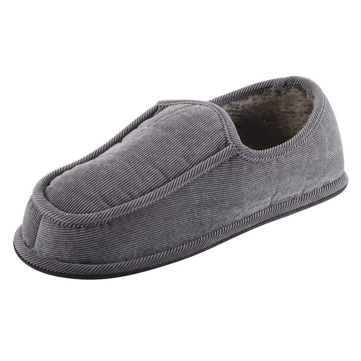 Mens Cord Slippers With Faux Fur Lining and Non-Slip Sole Grey / 7