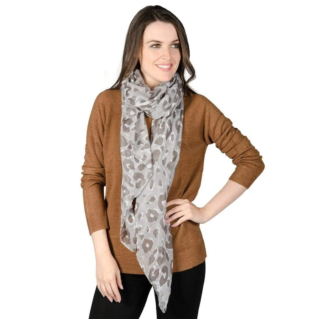Womens Tanzania Grey Animal Print Lightweight Sheer Scarf