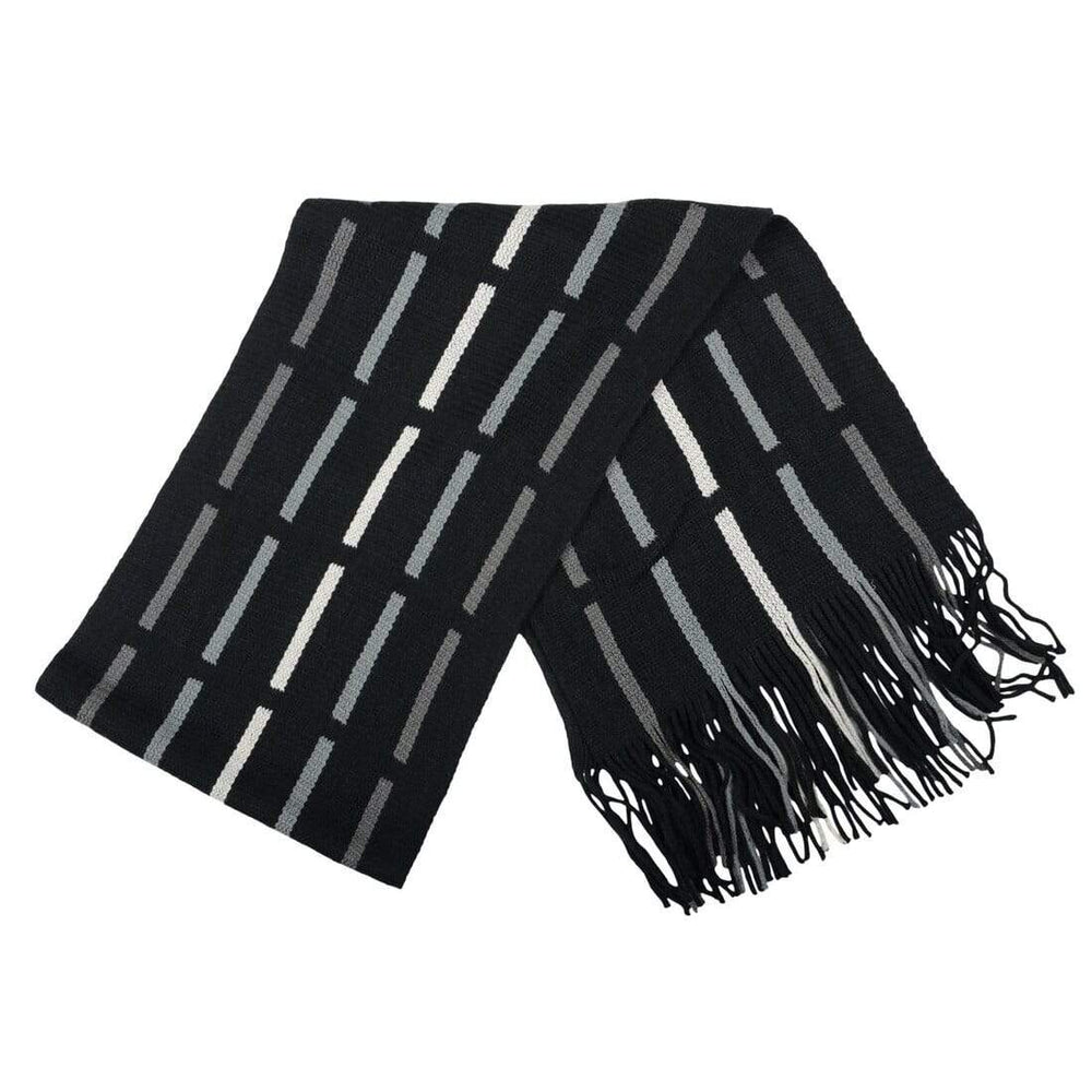 Mens Scarf Traditional Soft Knit Design With Fringe Alberta Black