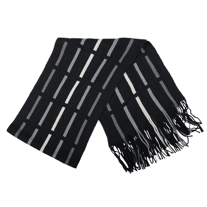 Mens Scarf Traditional Soft Knit Design With Fringe Alberta Black