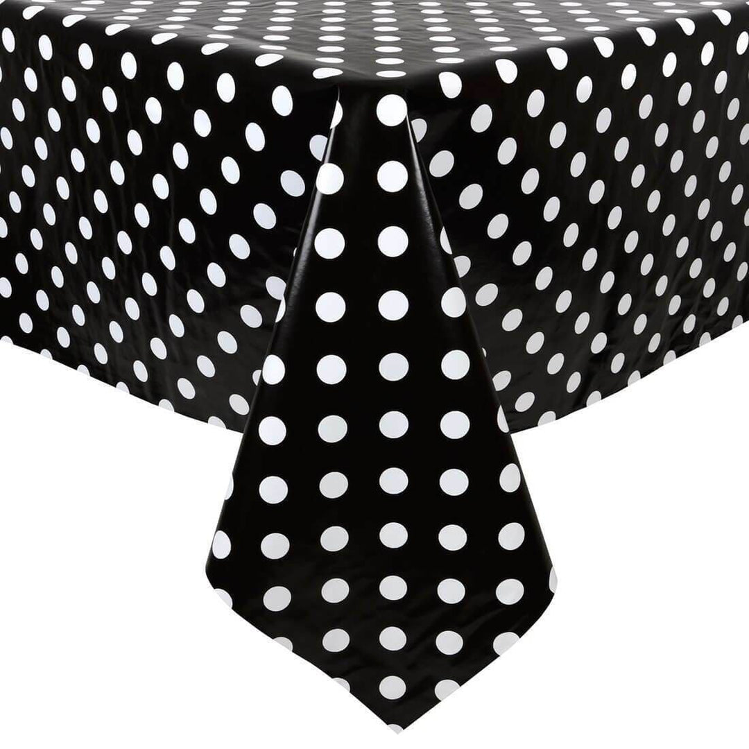 Polka Dot Large Tablecloth Wipe Clean PVC Vinyl Table Cover Black White