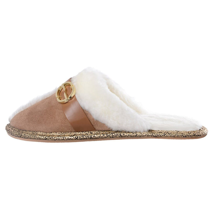Womens Elle Slip On Mule Slippers With Faux Fur Lining
