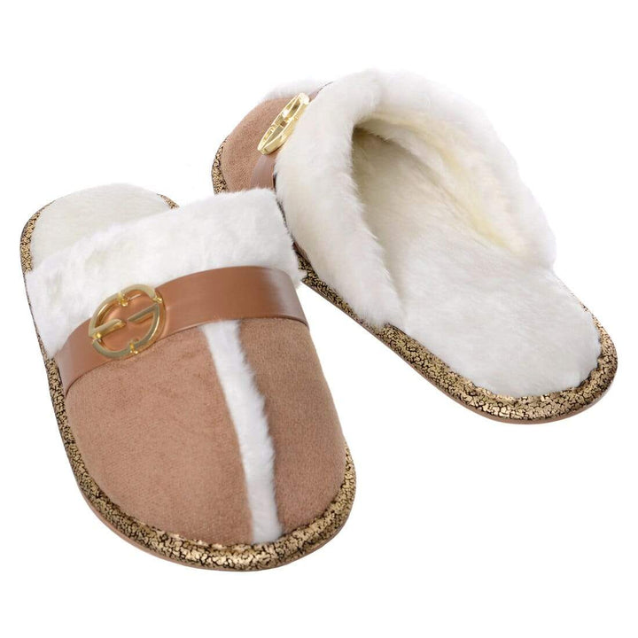 Womens Elle Slip On Mule Slippers With Faux Fur Lining