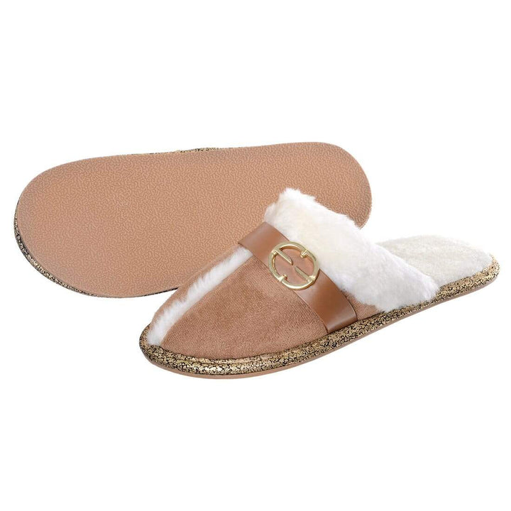 Womens Elle Slip On Mule Slippers With Faux Fur Lining