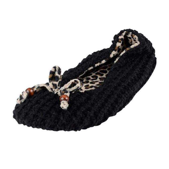 Womens Millie Knitted Ballet Slippers With Leopard Print