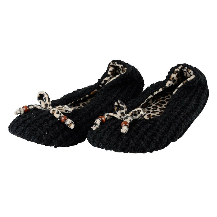 Womens Millie Knitted Ballet Slippers With Leopard Print 3-4