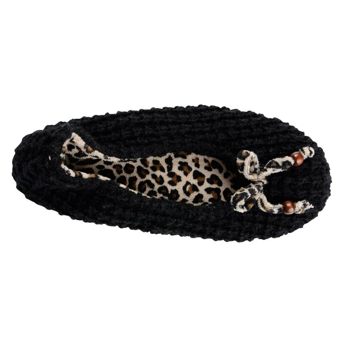 Womens Millie Knitted Ballet Slippers With Leopard Print