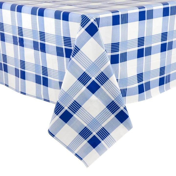Checked Design Large Tablecloth Wipe Clean PVC Vinyl Table Cover Checked Blue