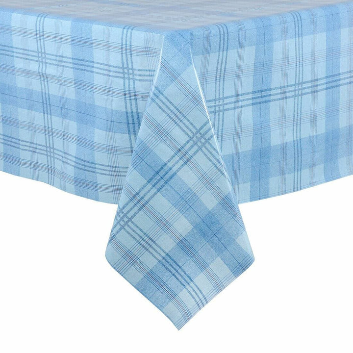 Checked Design Large Tablecloth Wipe Clean PVC Vinyl Table Cover Plaid Blue