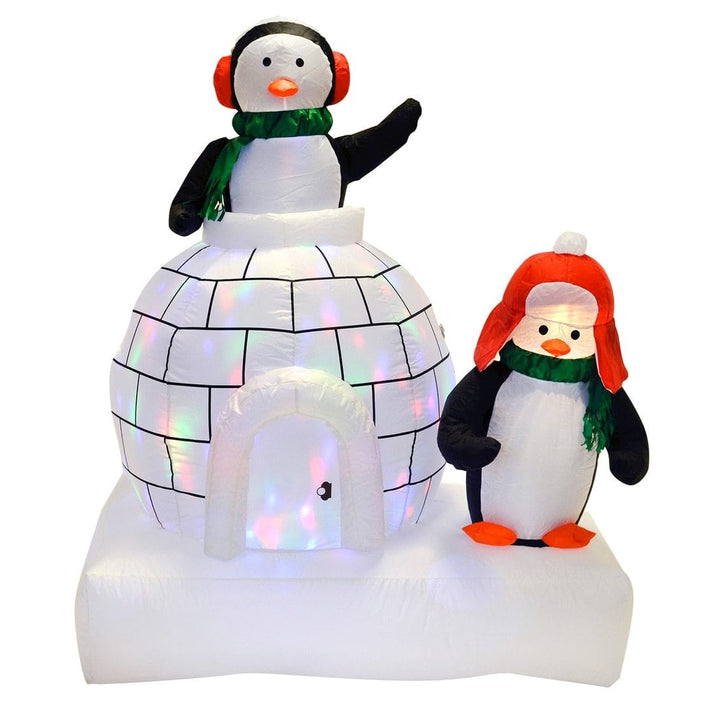 Giant 5ft Inflatable Disco Light Up Penguins Igloo Outdoor Christmas Decoration