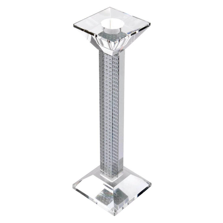 Glass Square Pillar Candle Holder  Silver Glitter Pattern L