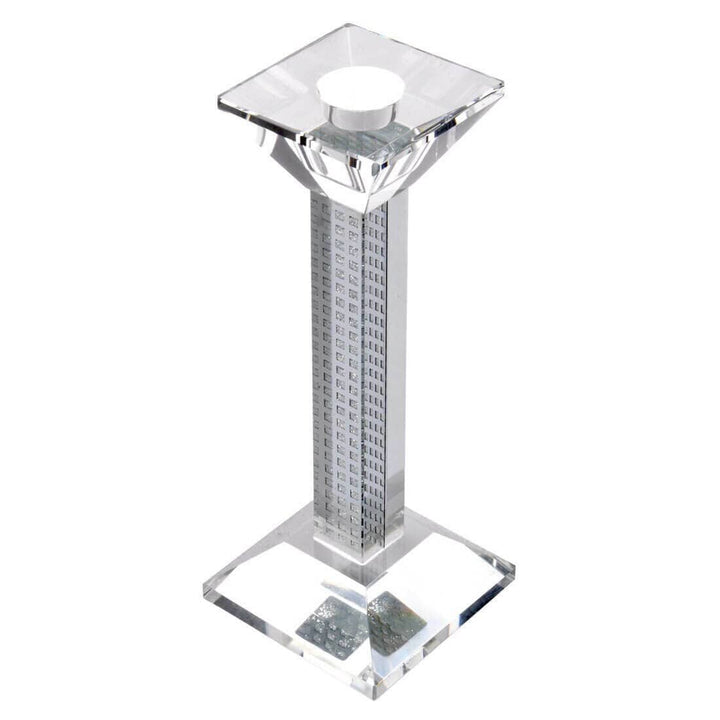 Glass Square Pillar Candle Holder  Silver Glitter Pattern M