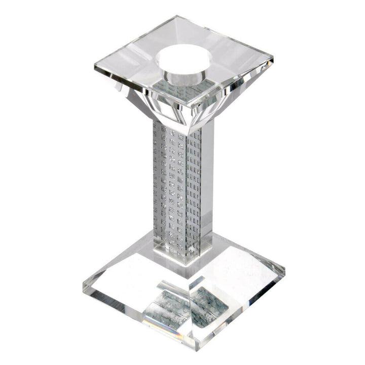 Glass Square Pillar Candle Holder  Silver Glitter Pattern S