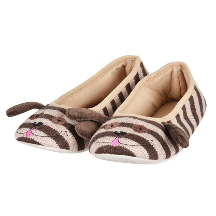 Womens Novelty Puppy Dog Ballet Slippers Non-Slip Sole 3-4