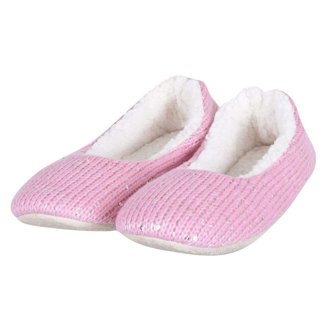 Womens Slippers Ballet Style Sequins Knitted Soft Sole Pink / 3-4