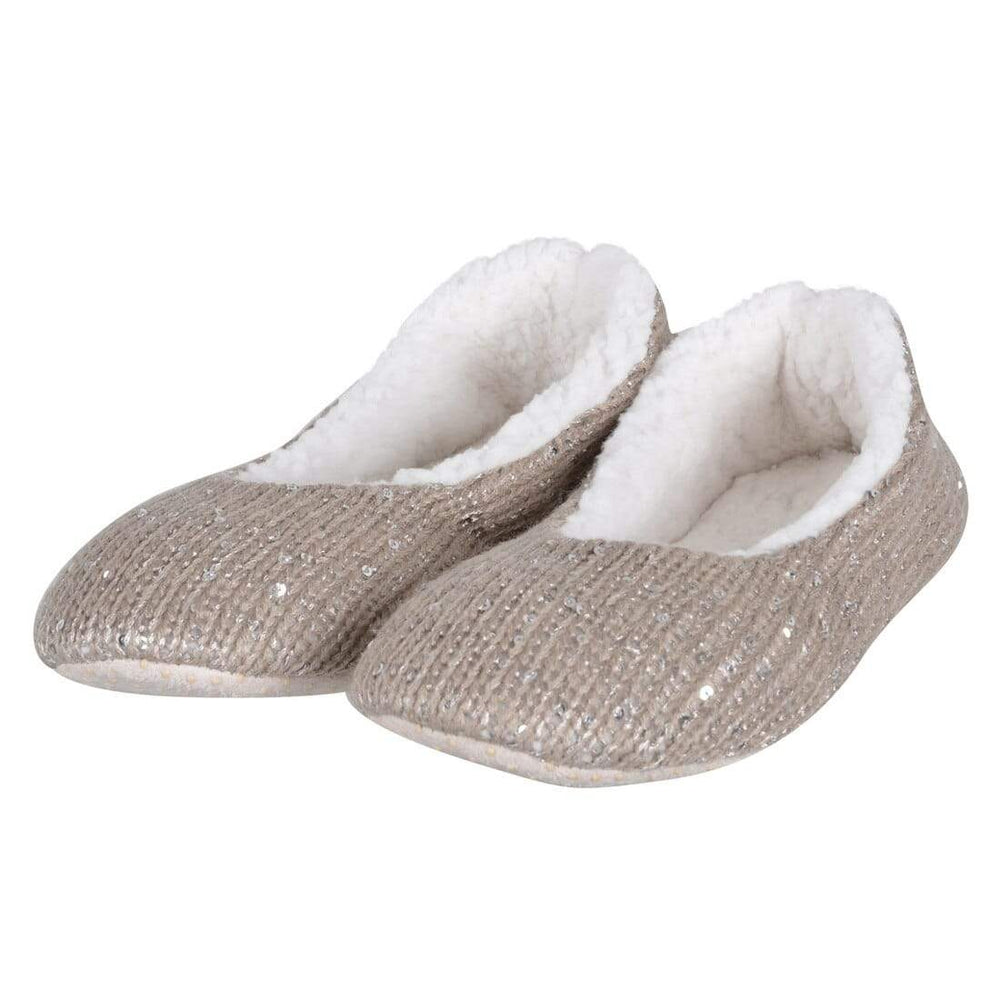 Womens Slippers Ballet Style Sequins Knitted Soft Sole Mocha / 3-4