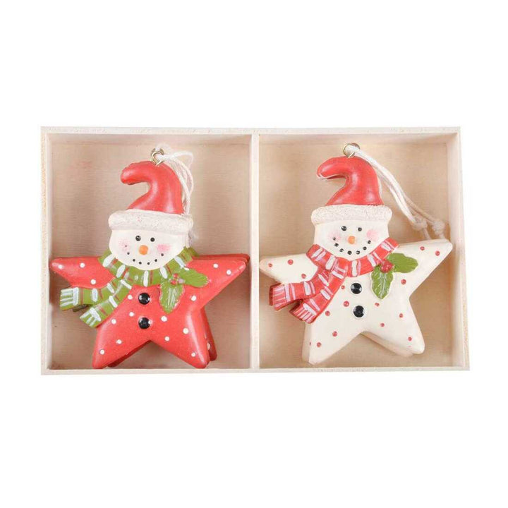 Set Of 6 Novelty Snowman Christmas Tree Decorations Boxed