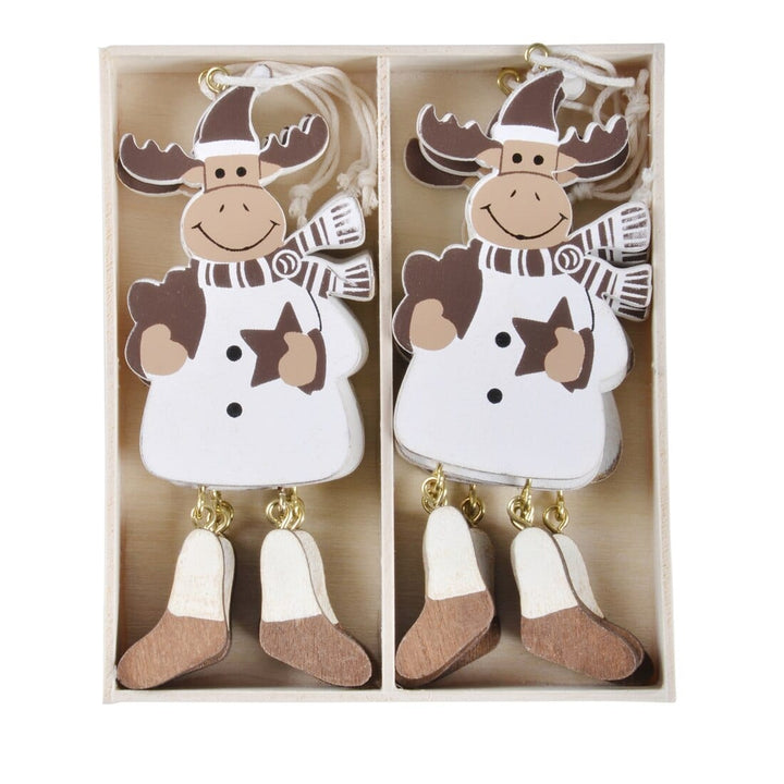 Set Of 6 Novelty Christmas Wooden Tree Decorations Boxed Reindeer Legs