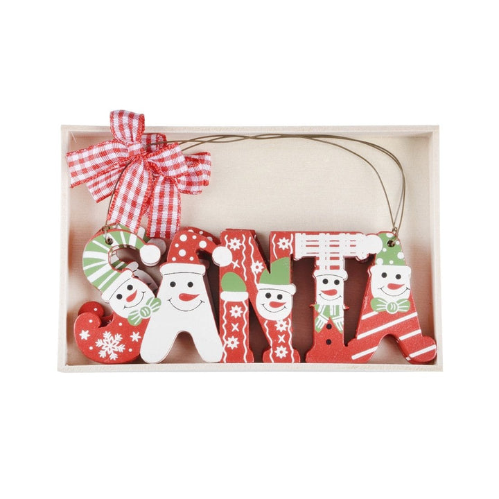 Set Of 3 Santa Christmas Tree Decorations Wooden Boxed