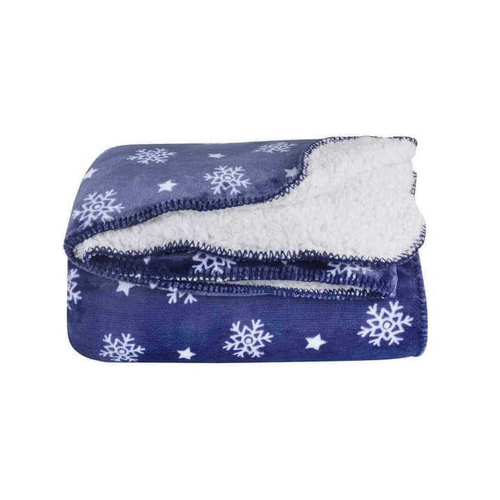 Snowflake Sherpa Lined Fleece Blanket Throw Soft 150 x 200cm Navy / 150 x 200cm