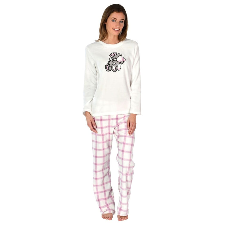 Womens Super Soft Fleece Pyjama Set Assorted Designs Teddy / L