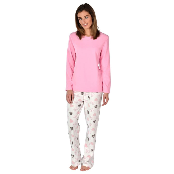 Womens Super Soft Fleece Pyjama Set Assorted Designs Hearts / S