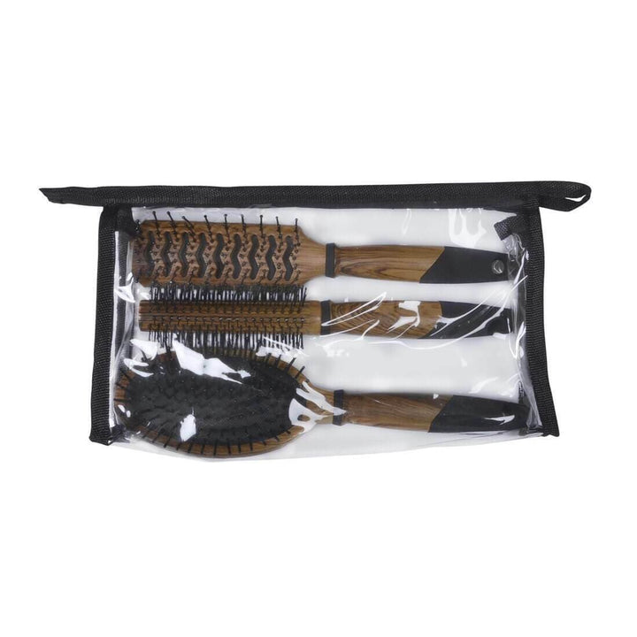 3 Piece Hair Brush Styling Set Transparent Bag
