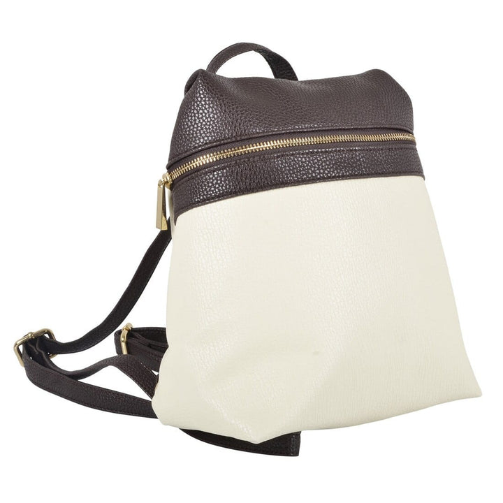 Womens Nevada Faux Leather Fashion Backpack With Thin Straps Cream/Brown