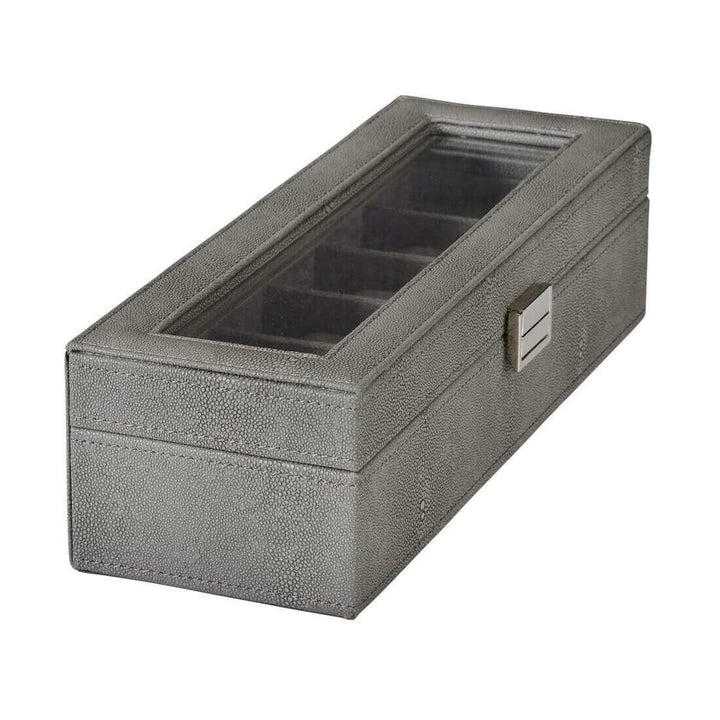 Faux Leather Display Box For 6 Watches With Glass Window Marled
