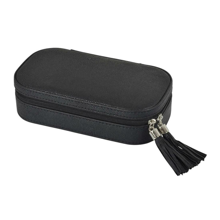 Travel Jewellery Case With Mirror Zip Faux Leather Box Black