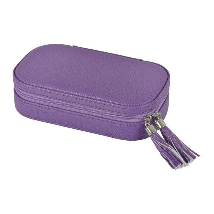 Travel Jewellery Case With Mirror Zip Faux Leather Box Purple