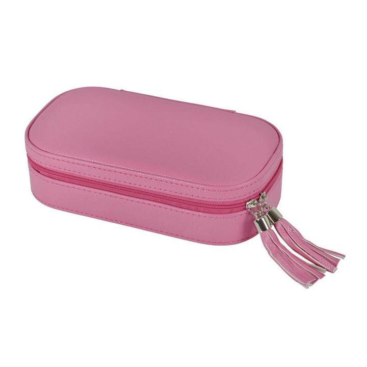 Travel Jewellery Case With Mirror Zip Faux Leather Box Pink