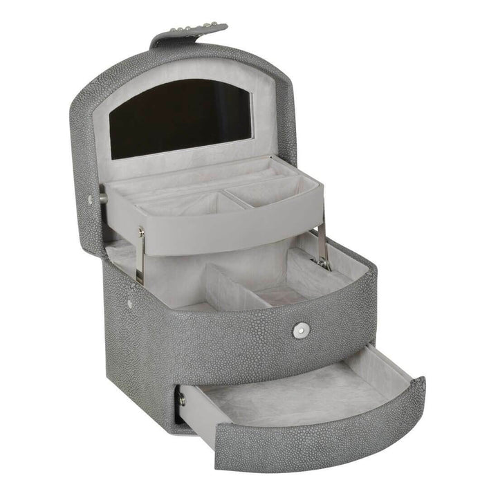 Small Faux Leather Jewellery Box With Three Drawers Grey