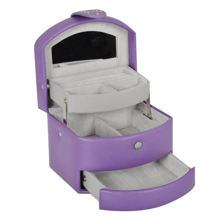 Small Faux Leather Jewellery Box With Three Drawers Purple