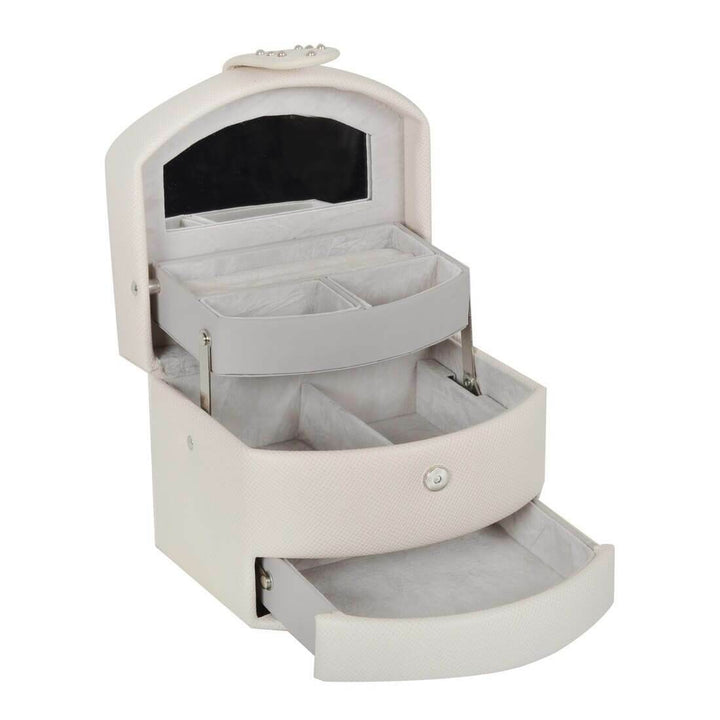 Small Faux Leather Jewellery Box With Three Drawers Cream