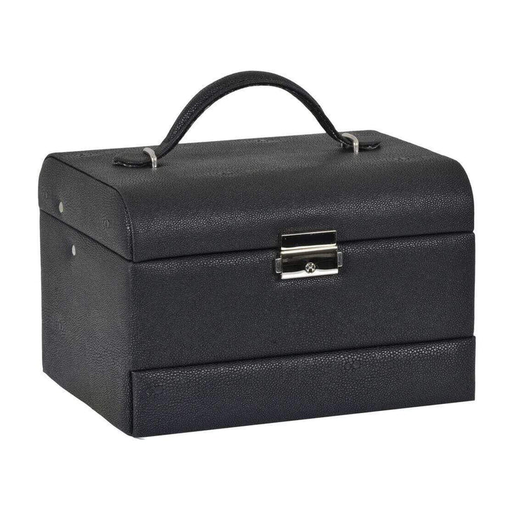 Lockable Faux Leather Jewellery Box With Three Drawers Black / 8"