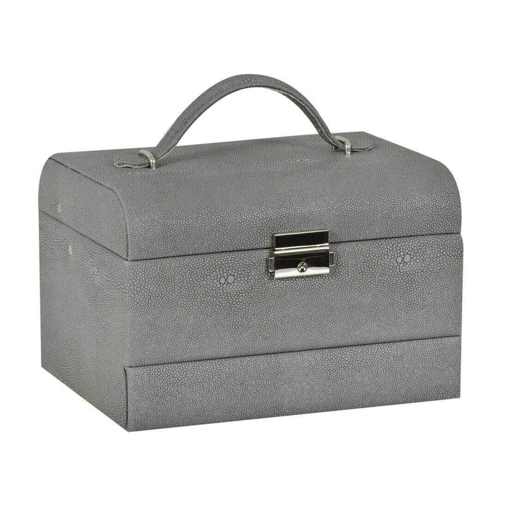 Lockable Faux Leather Jewellery Box With Three Drawers Grey / 8"